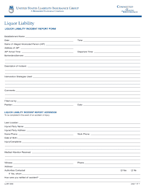 Alcohol Incident Report  Form