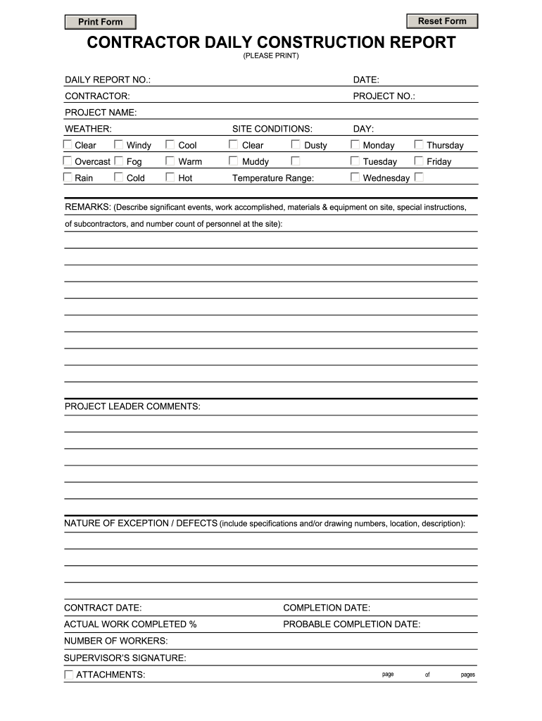 Daily Construction Report Template  Form