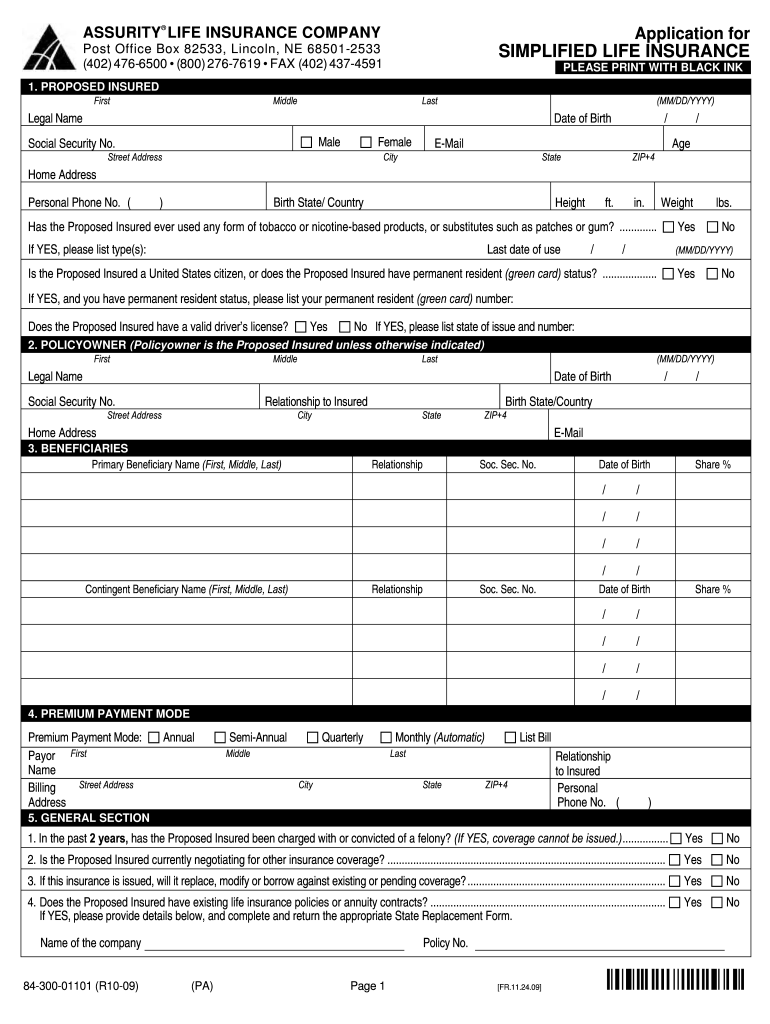 Get and Sign Assurity Simplified Whole Life Application 2009-2022 Form