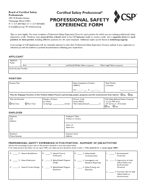 Professional Safety Experience Form