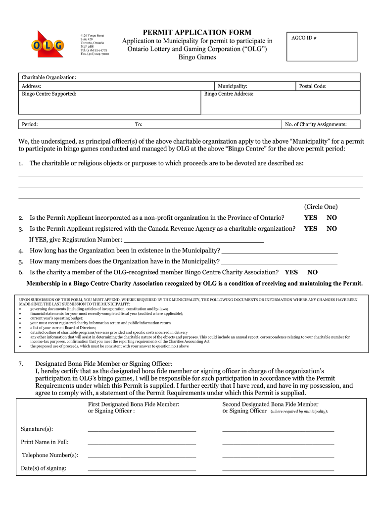 Permit Application Form  Charitable Gaming Association of Sudbury