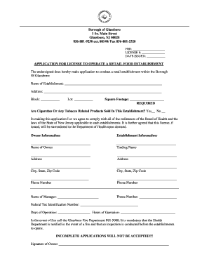 Food Service Establishment License  Form