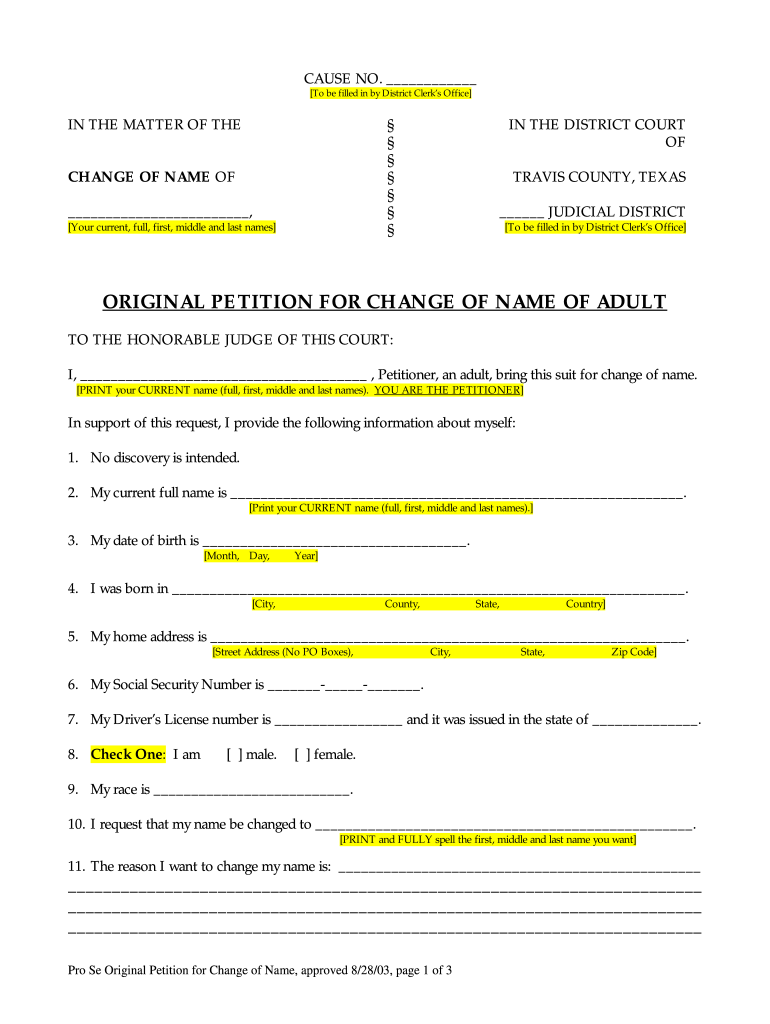  Petition Forms for Last Name Change 2003-2024