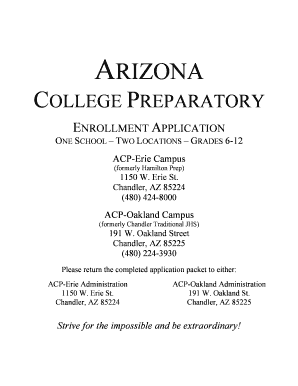 Arizona College Prep Application Chandler Unified School District  Form