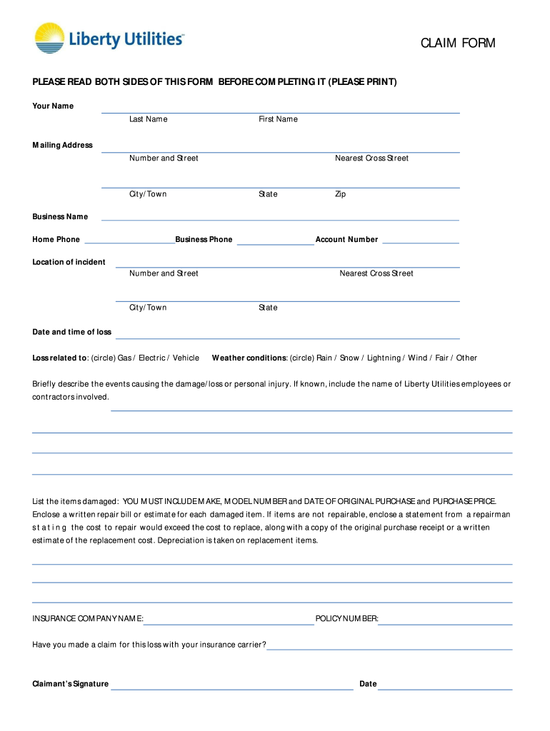 Download Claim Form Liberty Utilities