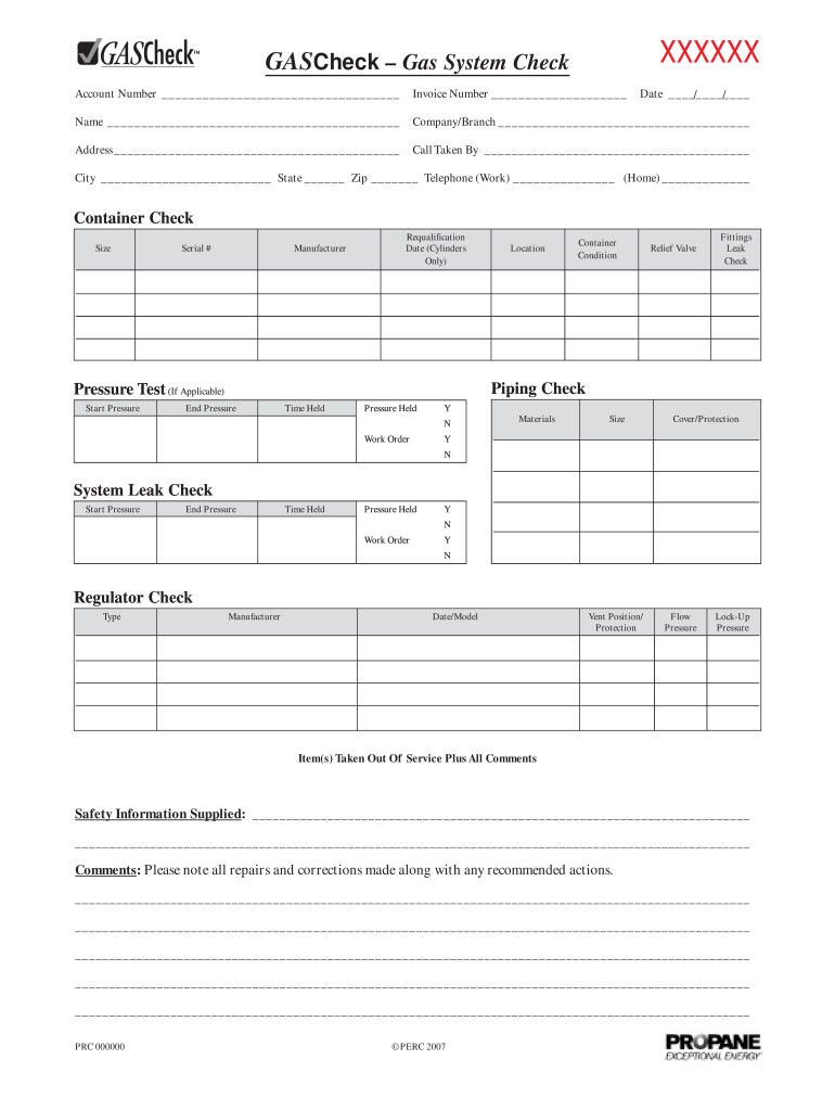 GASCheckGas System Check Form Propane Safety