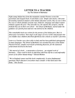 Letter to a Teacher by the School of Barbiana Summary PDF  Form