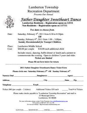 Father Daughter Dance Registration Form Word