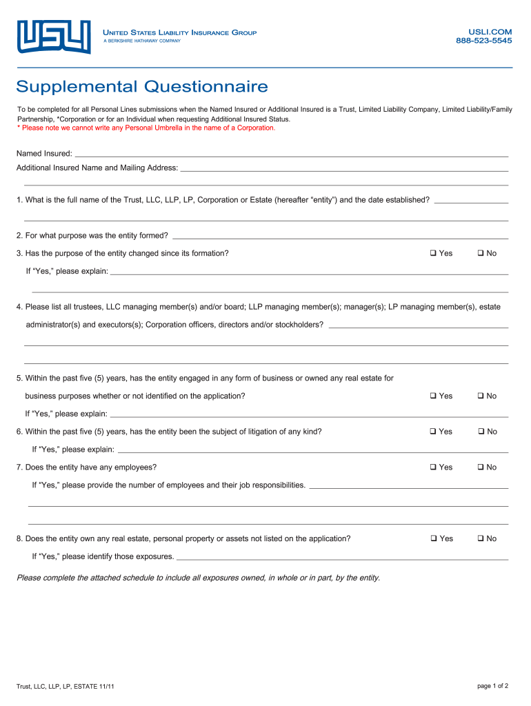  USLI Trust Supplemental Questionnaire 2011-2024