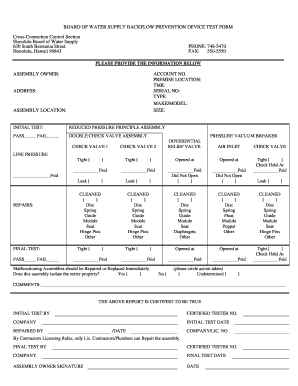 Bws Honolulu Test Forms for Bfpa