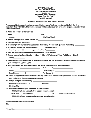 Massillon Tax Department  Form