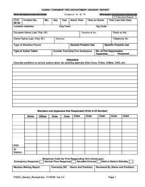 Fire Department Incident Report  Form