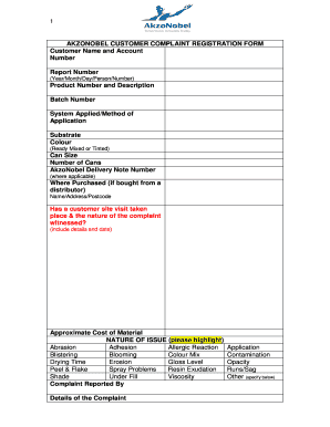 AKZONOBEL CUSTOMER COMPLAINT REGISTRATION FORM