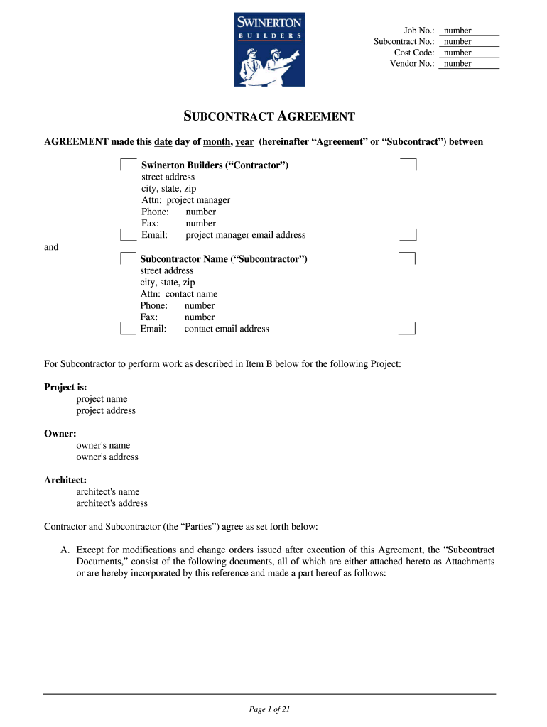 California Subcontract  Form