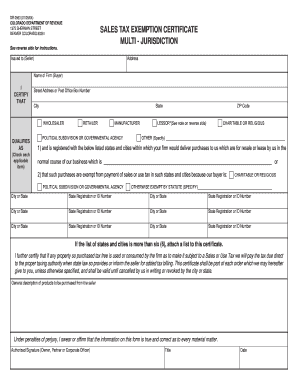 Colorado Resale Certificate PDF  Form