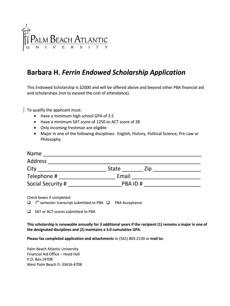 Barbara H Ferrin Endowed Scholarship Application TrustedPartner  Form