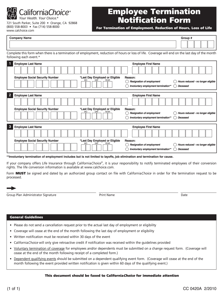  Cal Choice Forms 2010-2024