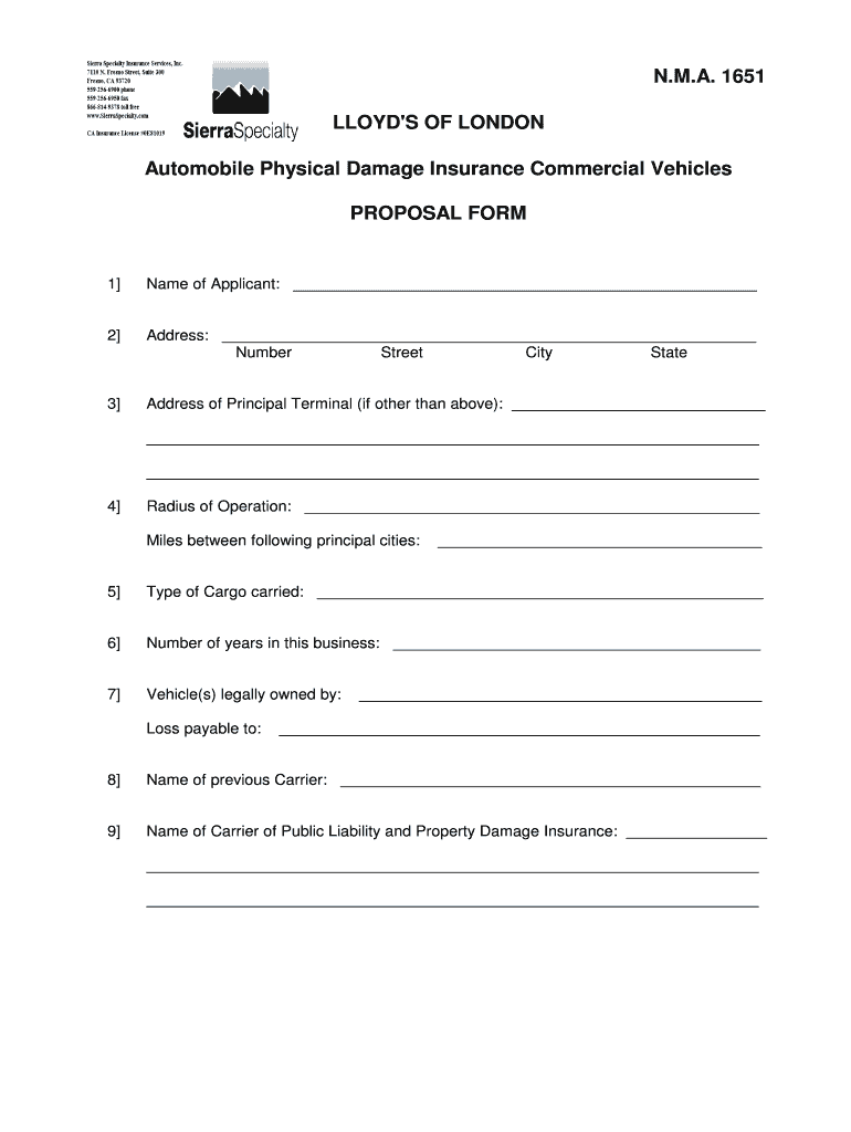 Lloyds 1651 Form