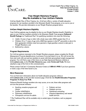 Wv Unicare Weight Watchers Print Out Form