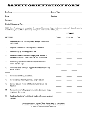 Construction Safety Orientation Form