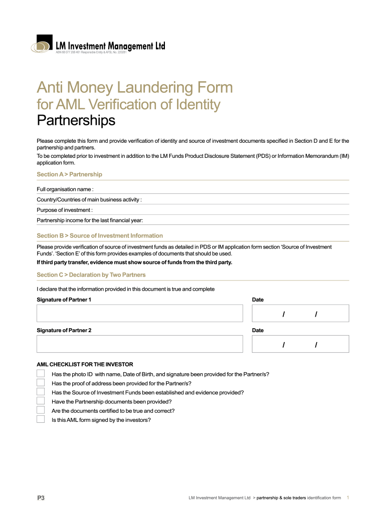 Anti Money Laundering Form  LM Investment Management
