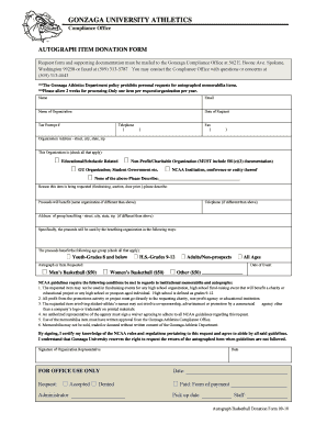 Gonzaga Autograph Policy Form