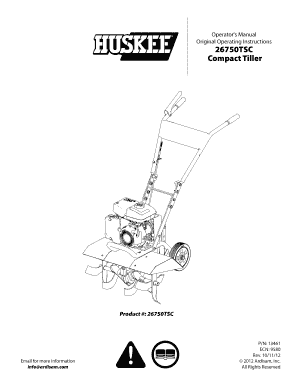 Huskee Tiller Model 26750tsc Parts  Form
