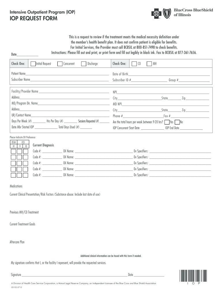 Bcbs Iop Request Form