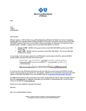 CMS 1500 Announcement Letter IL Blue Cross Blue Shield of Illinois  Form