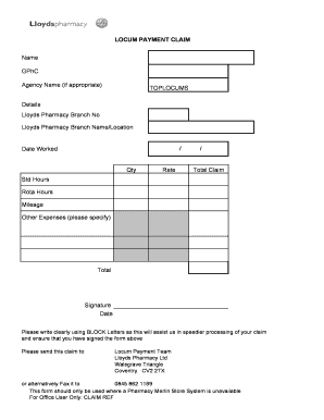 Daily Claim Form LLoydspharmacy Bhrecruitment Com