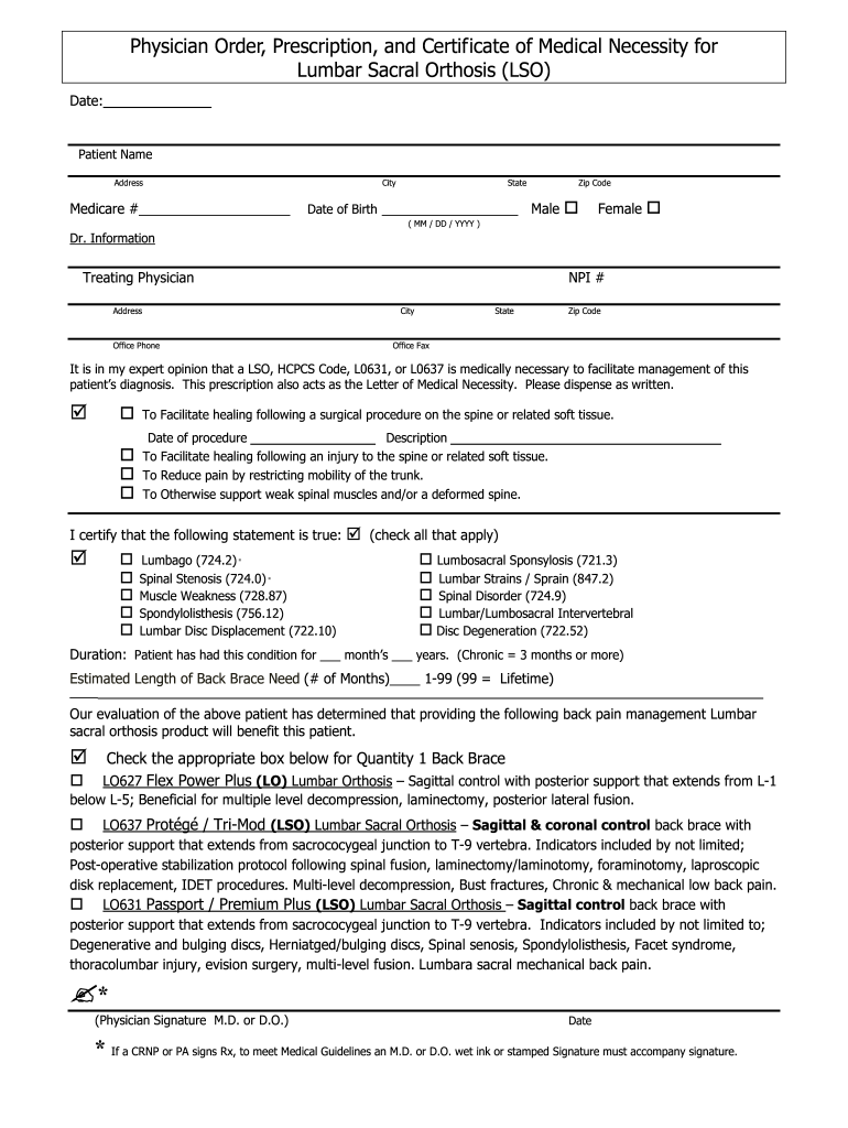 Detailed Written Order Knee Brace Form Cms