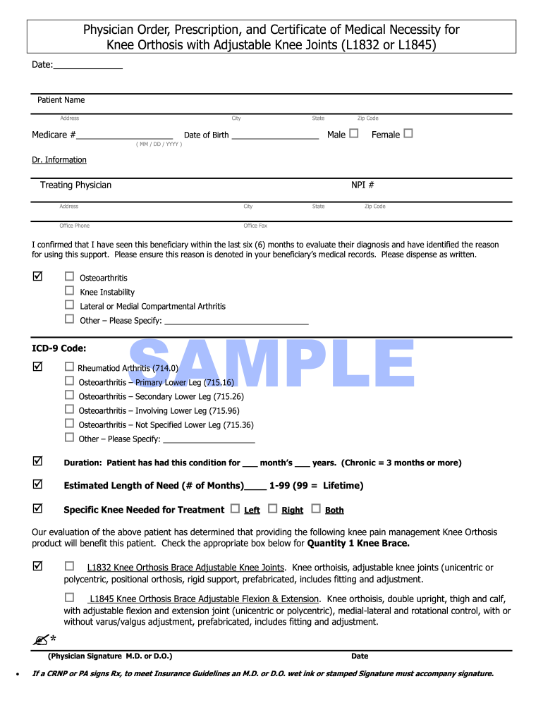 Knee Brace Letter of Medical  Form