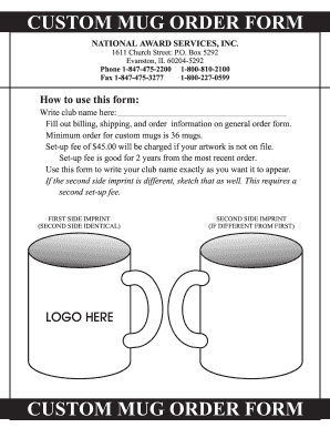 Custom Mug Order Form National Award Service, Inc