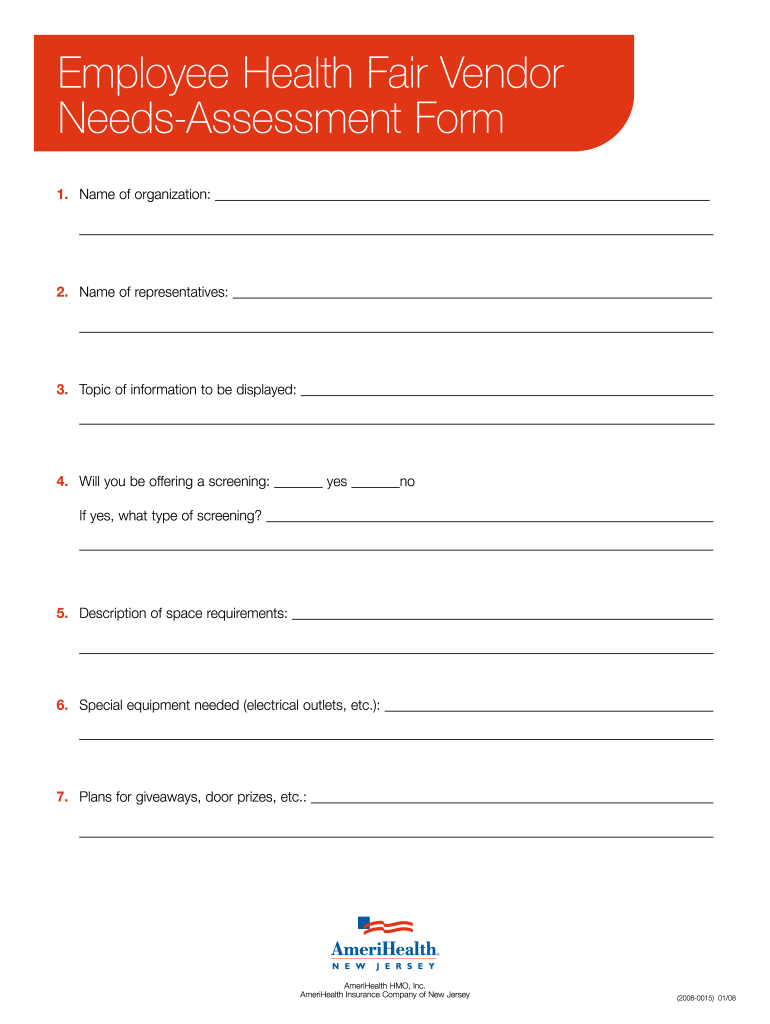  Employee Health Fair Vendor Needs Assessment Form 2008-2024