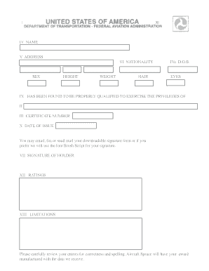 Pilot License Template  Form