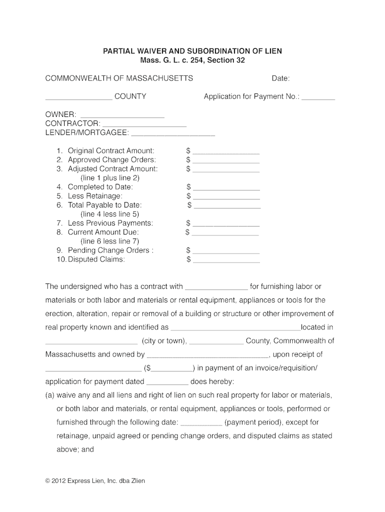 Massachusetts Lien Waiver Form