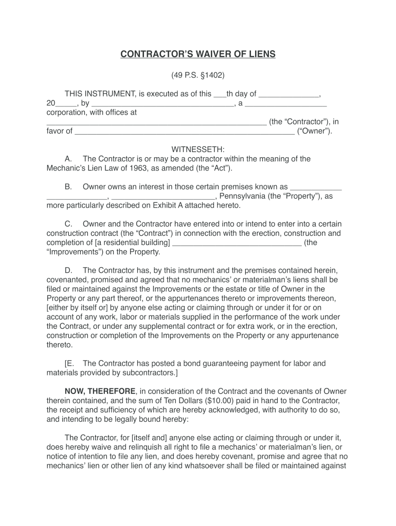 Pennsylvania Final Unconditional  Kentucky Lien Waiver Form, to Be Used to Get Payment Released on a Project