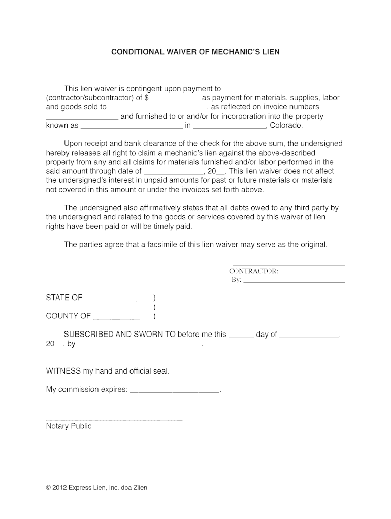 Colorado Lien Release Form