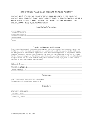 Washington DC Conditional Waiver and Release on Final Payment Washington DC Conditional Lien Waiver on Final Payment for to Be U  Form