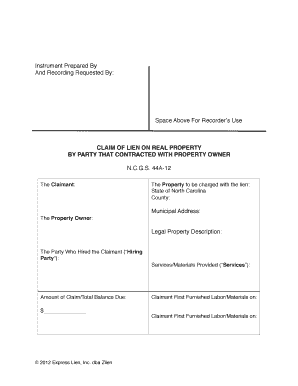 Nc Claim of Lien Form