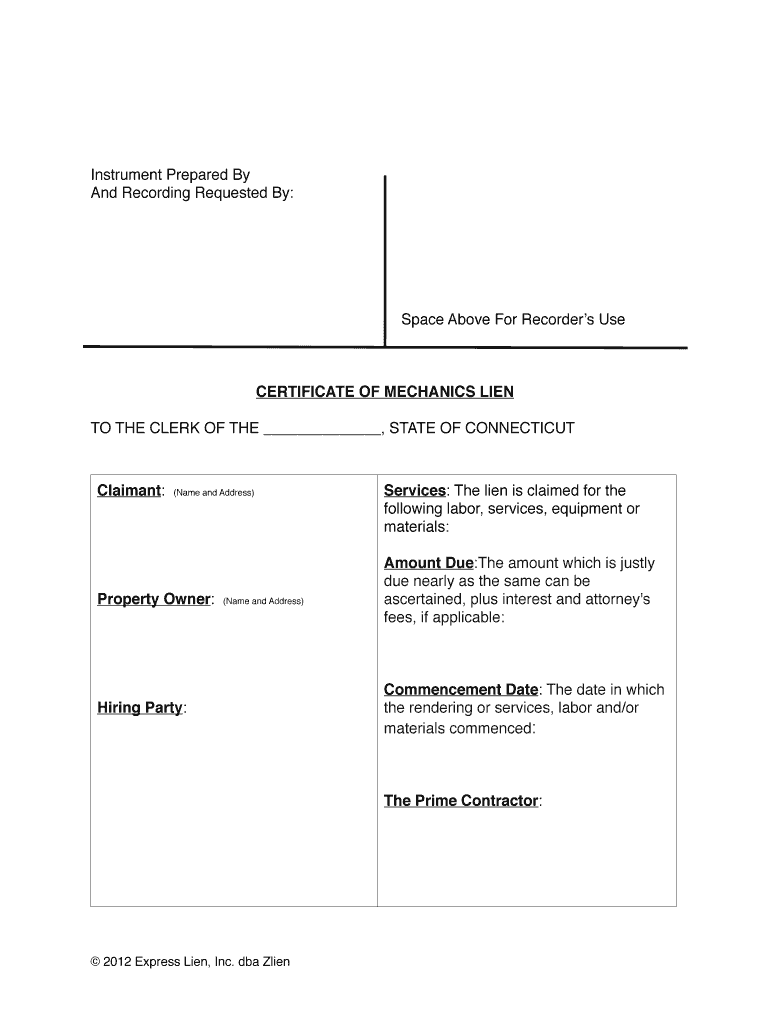 Connecticut Mechanics Lien and Preliminary Notice Forms  Zlien