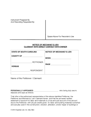 South Carolina Lien Release Form