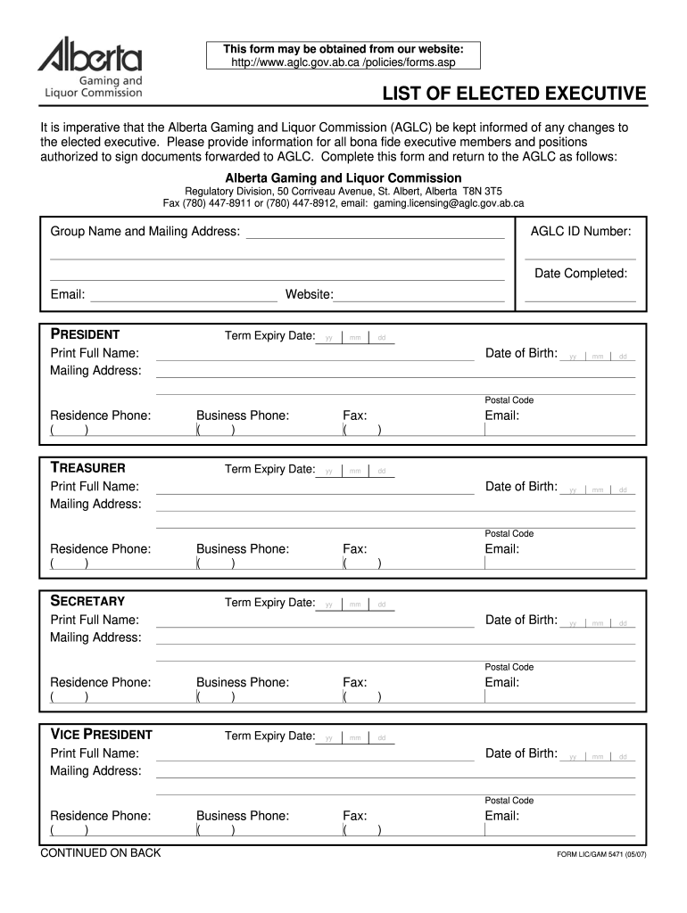  FORM LICGAM 5471 0507  List of Elected Executive General Specification for Compressors 2007