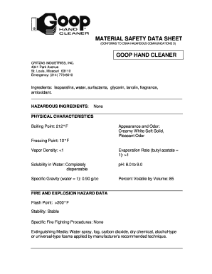 Goop Hand Cleaner Sds  Form