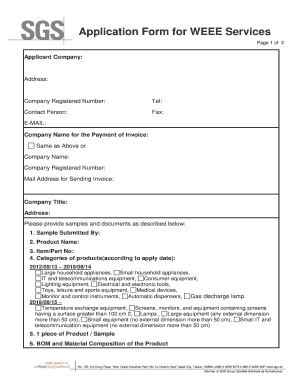 Application Form for WEEE Services SGS????????????