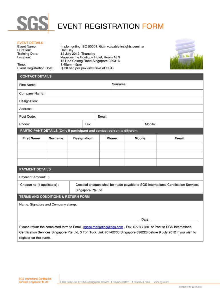 SGS Enrolment Form Template in Word