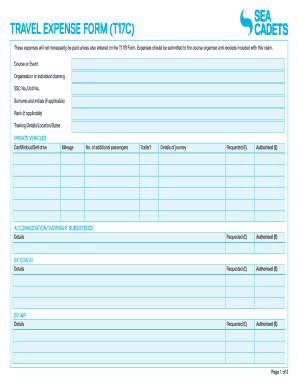 TRAVEL EXPENSE FORM T17C the Sea Cadets