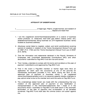 Affidavit of Undertaking Pag Ibig Sample  Form