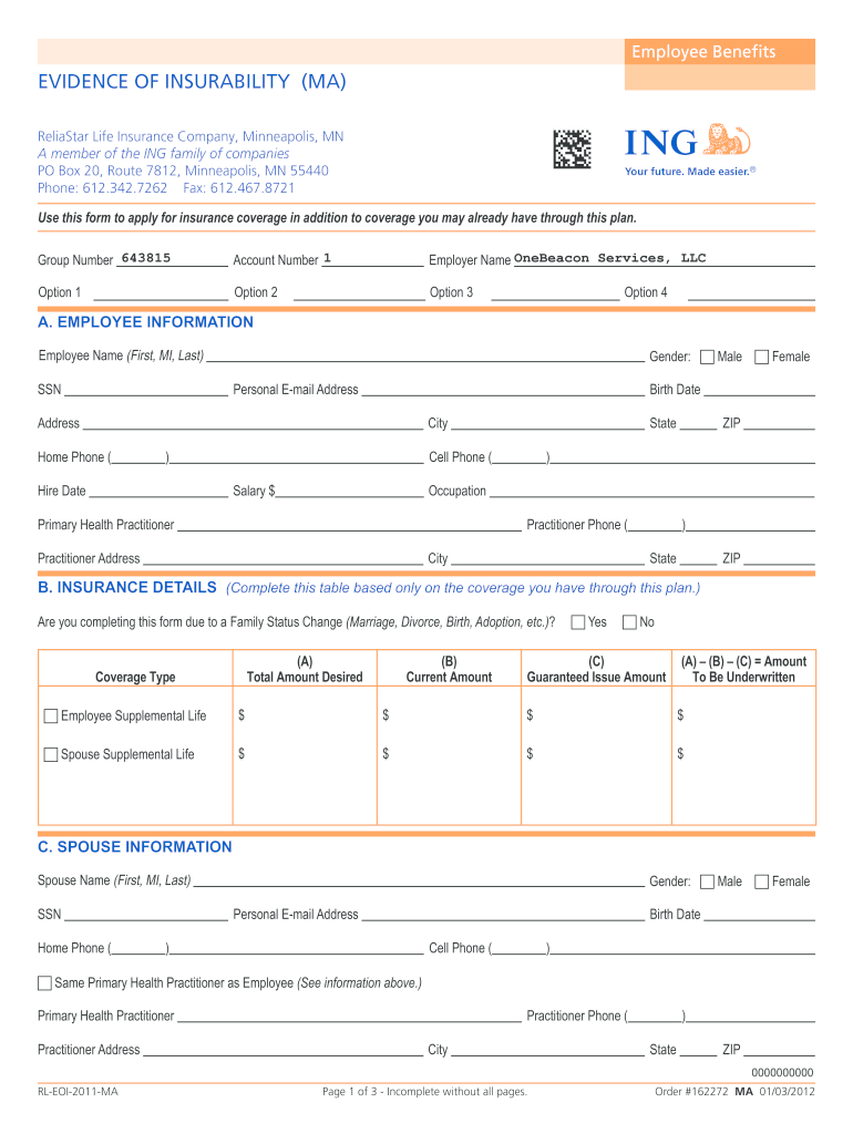  Evidence of Insurability 2012-2024