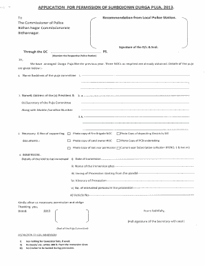 Bidhannagar Puja Permission  Form
